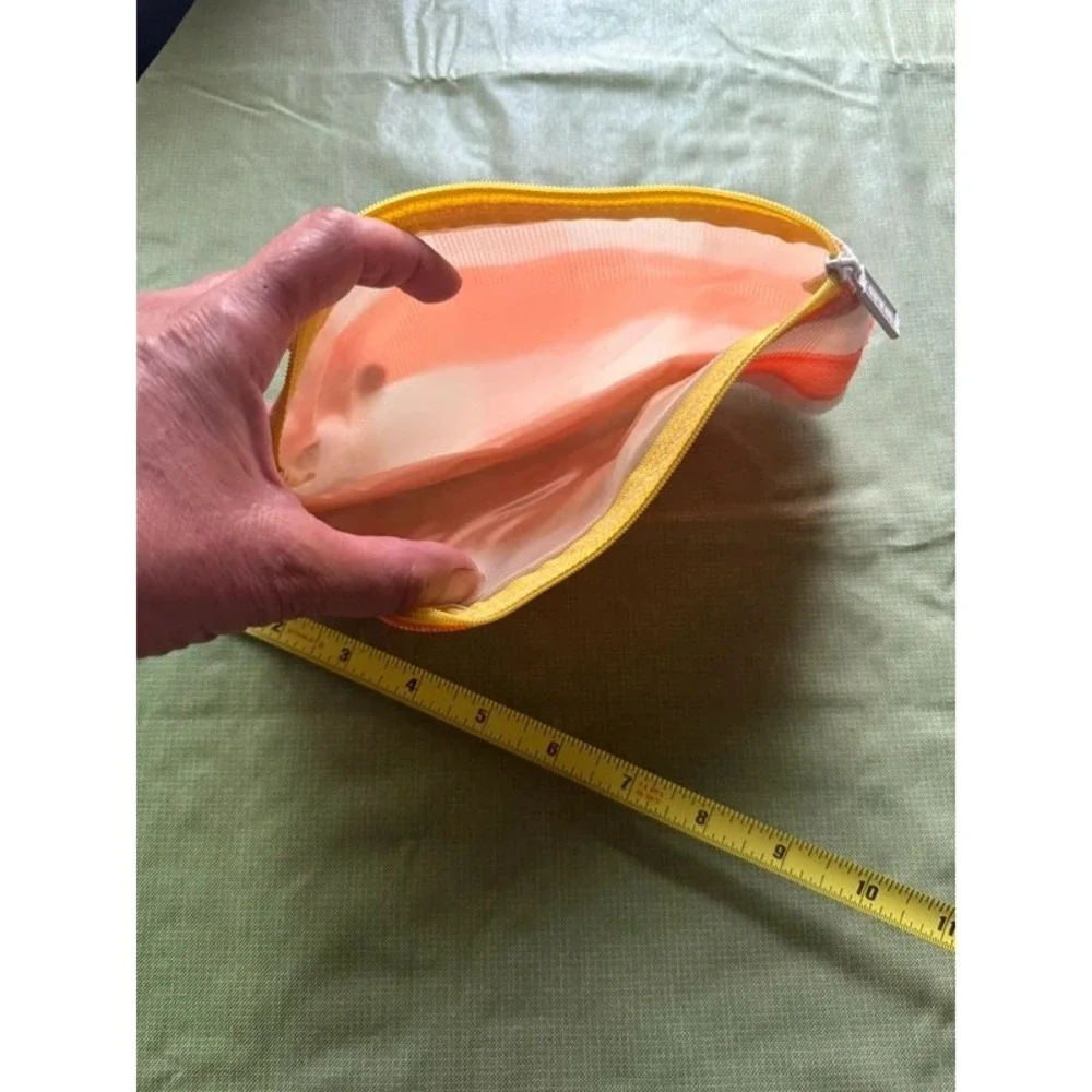Orange Gingham Mesh Cosmetic Pouch Pencil Pouch Dorm Organizer